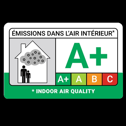 Meget lav emission af flygtige organiske forbindelser (VOC\'er) i indendørs luft med klassificeringen A+