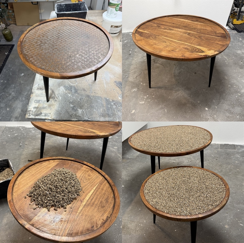 Små træborde med dekorationsflader i StoneCarpet Brown Royal