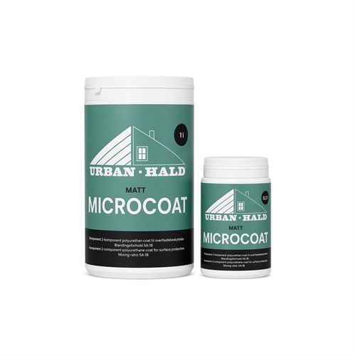 MicroCoat, en 2-komponent overfladelak. 2 bøtter med grøn etiket.