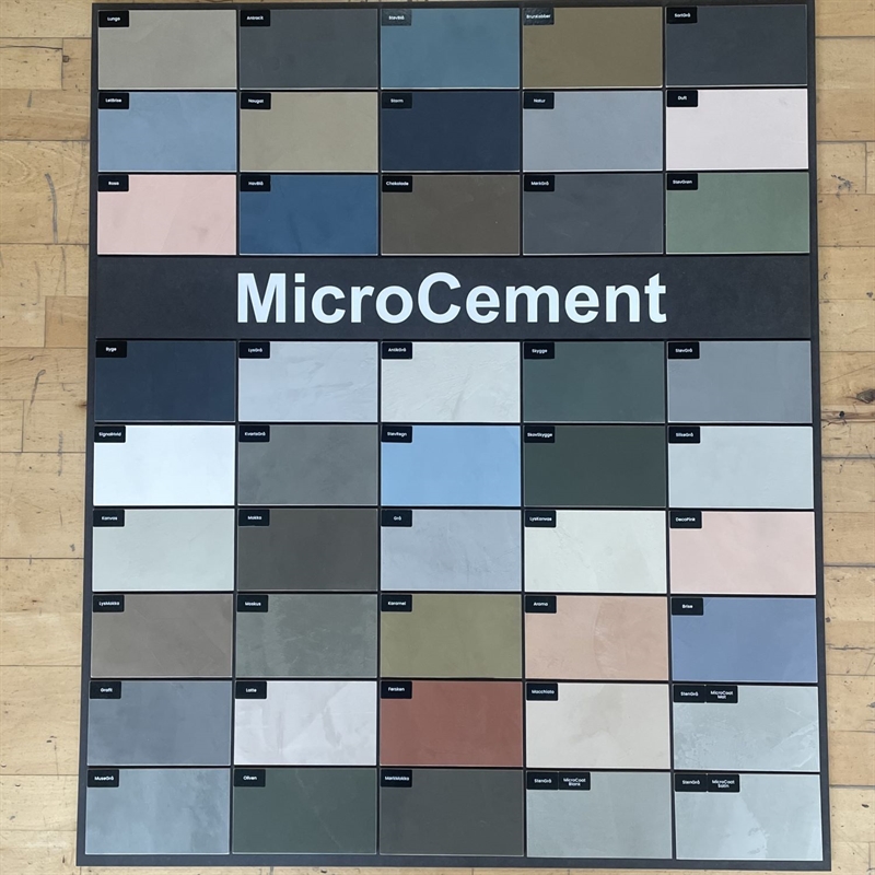 Vægdisplay med alle standard microcement farver